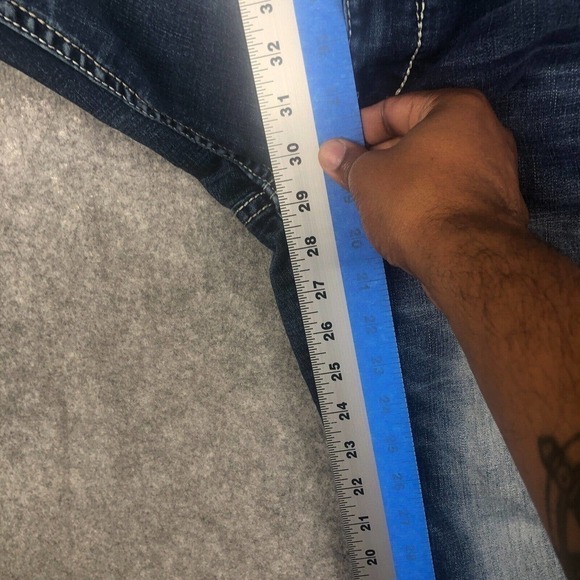 Ariya Jeans Women 13/14 Straight Leg Mid Rise Dark Blue Stretch Embroidered - Picture 6 of 10